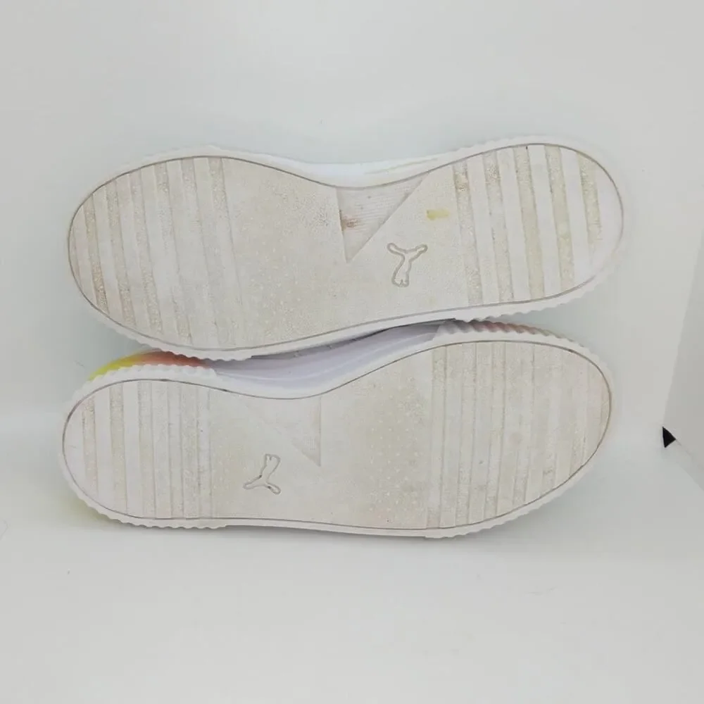 PUMA CARMA Summer Fade Girls Pre-owned White w/Yellow Fade Sneakers - sz. 5 1/2C